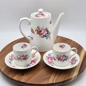 Paragon Bone China Demitasse Espresso/Coffee/Tea Pot And 2 Cups And Saucers Set